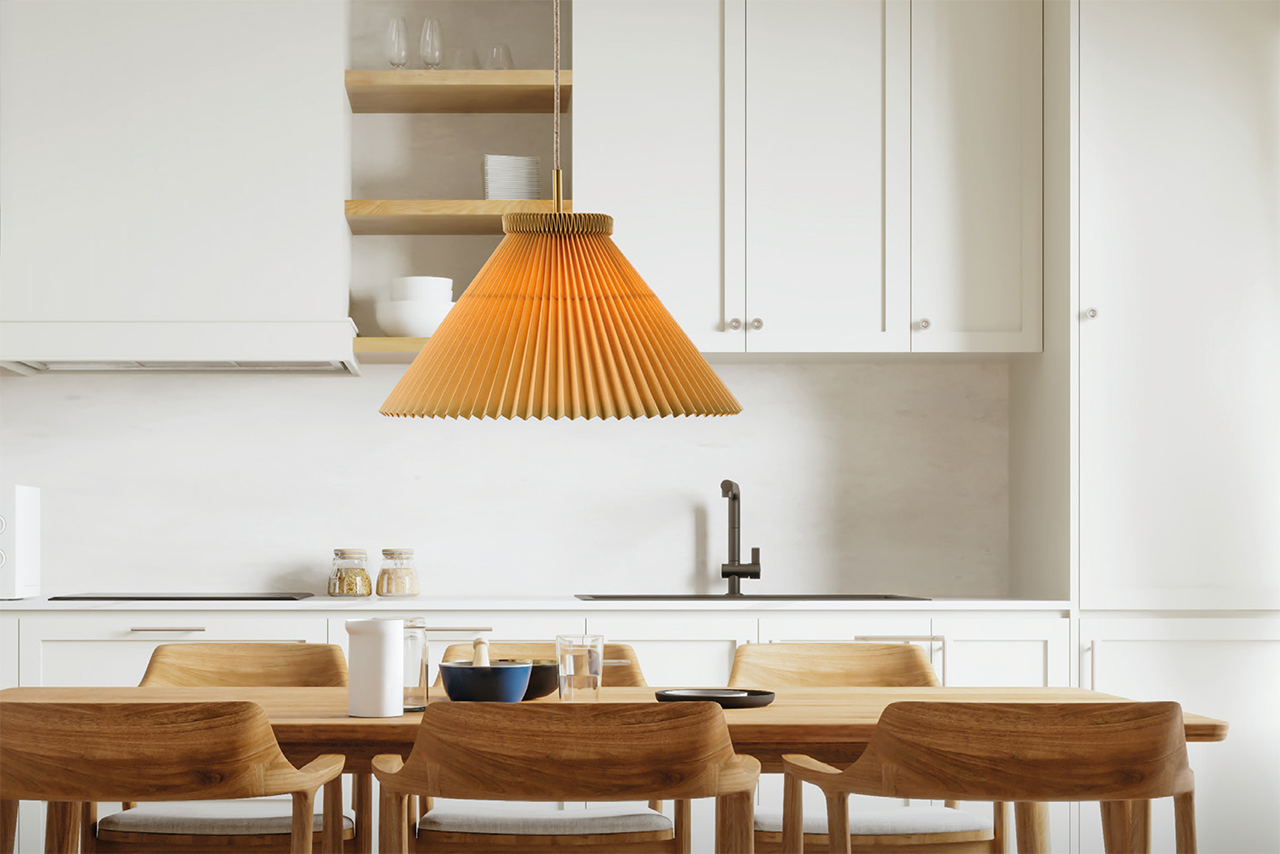 Leklint1 Pendant 30Cm Buttermilk Paper Brass Hangup Lifestyle2