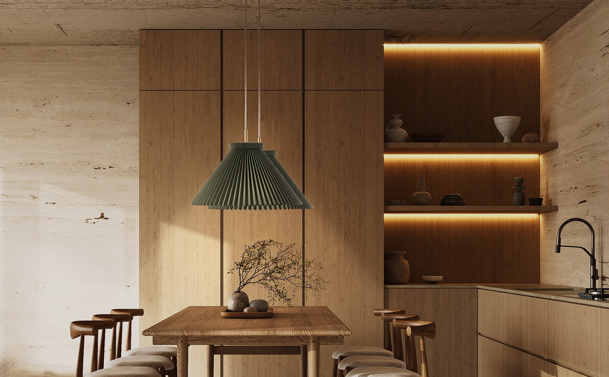 Leklint1 Pendant 30Cm Mossgreen Paper Brass Hangup Lifestyle2